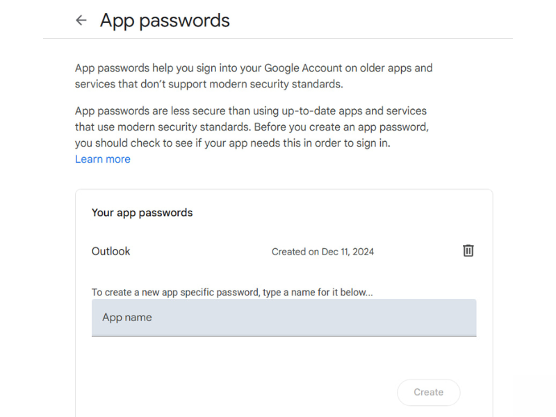 Tạo mật khẩu ứng dụng