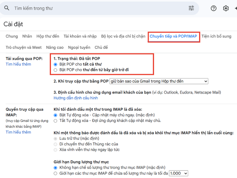 Bật POP trong Gmail